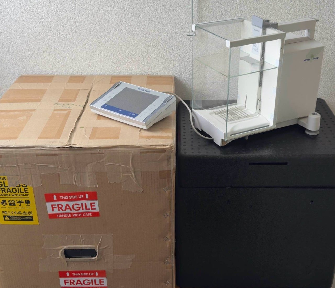 Mettler Toledo analytical balance prepared for shipping