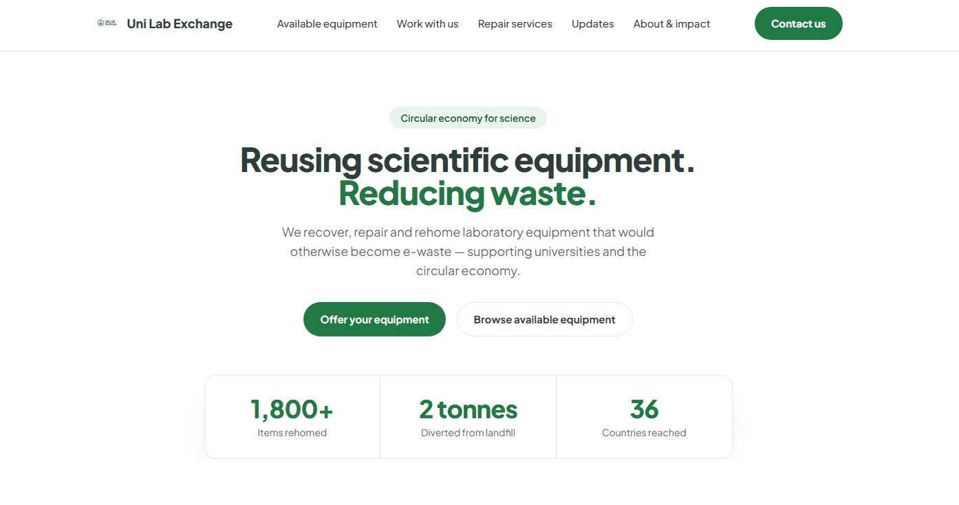 The new Uni Lab Exchange website homepage