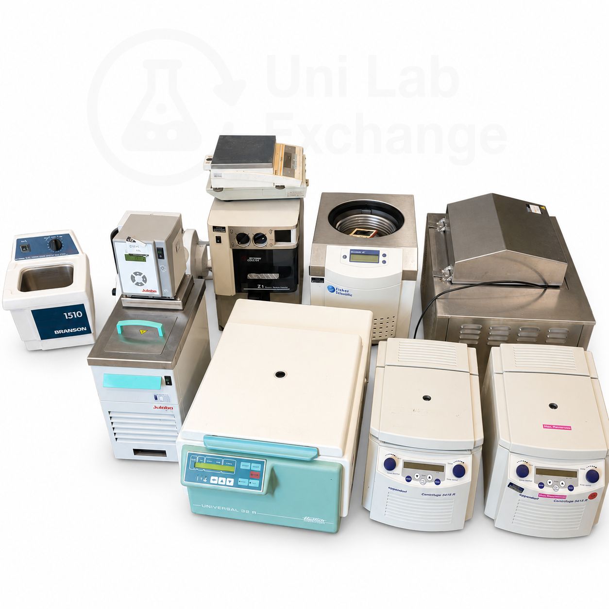 Recovered lab equipment including centrifuges, a freeze dryer and an ultrasonic cleaner