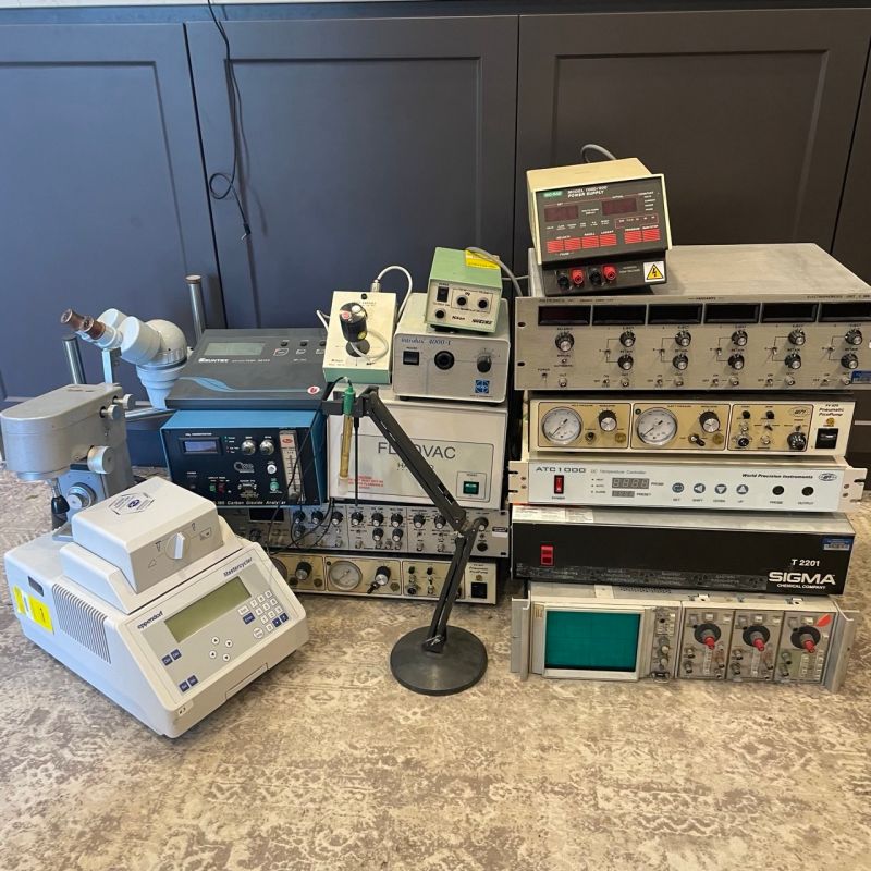 A recovered stereo microscope, micromanipulators and electrophoresis equipment